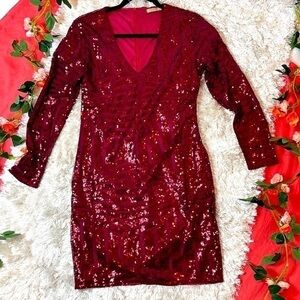 Sequin Burgundy‎ Long Sleeve cocktail Dress Size Small